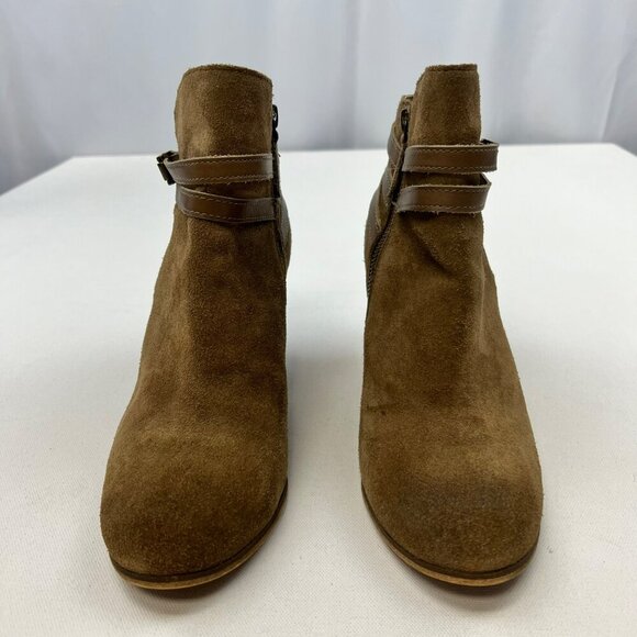 BP Women’s Heeled Ankle Boots Leather Zip Up Tan Size 10.5 Stacked Heel - Picture 4 of 10